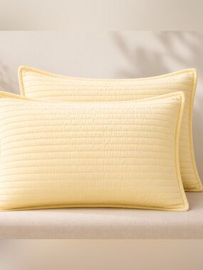 Tahari King Quilted Pillow Shams Set of 2 – Butter Yellow – NWOT!